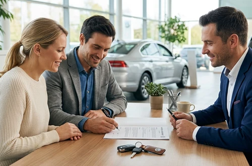 Happy borrower receiving car keys